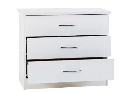 Seconique Nevada White High Gloss 3 Drawer Low Chest of Drawers
