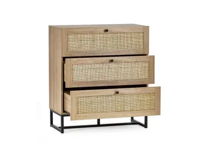 Julian Bowen Padstow Rattan and Oak 3 Drawer Chest of Drawers