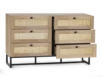 Julian Bowen Padstow Rattan and Oak 6 Drawer Chest of Drawers