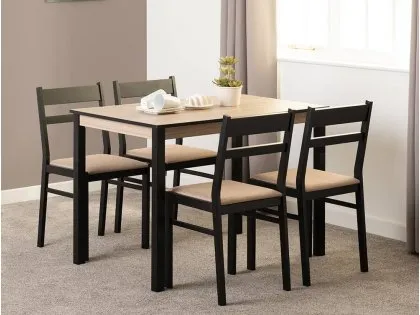 Seconique Radley Black and Oak Dining Table and 4 Chairs
