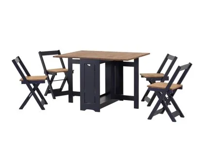 Seconique Santos Butterfly Navy Blue and Pine Dining Table and 4 Chairs