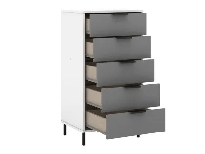 Seconique Madrid Grey Gloss and White 5 Drawer Chest of Drawers