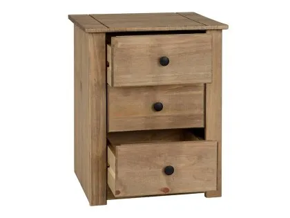 Seconique Panama Waxed Pine 3 Drawer Bedside Table