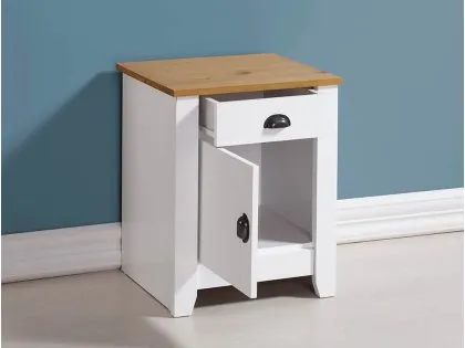 Seconique Ludlow White and Oak 1 Door 1 Drawer Bedside Table