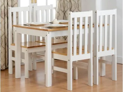 Seconique Ludlow White and Oak Dining Table and 4 Chair Set