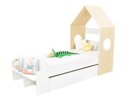 Seconique Cody 3ft Single White and Pine 1 Drawer House Bed Frame