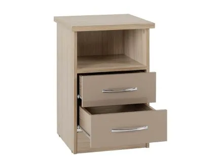Seconique Nevada Oyster Gloss and Oak 2 Drawer Bedside Table