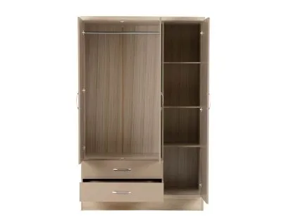 Seconique Nevada Oyster Gloss and Oak 3 Door 2 Drawer Mirrored Wardrobe