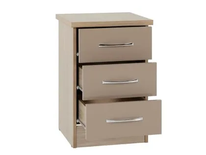 Seconique Nevada Oyster Gloss and Oak 3 Drawer Bedside Table