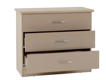 Seconique Nevada Oyster Gloss and Oak 3 Drawer Low Chest of Drawers
