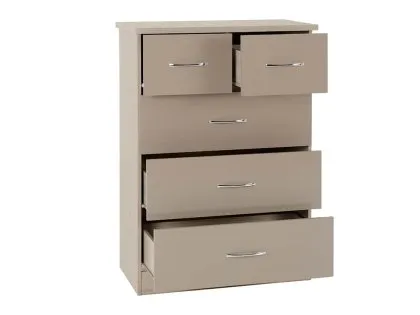 Seconique Nevada Oyster Gloss and Oak 3+2 Drawer Chest of Drawers