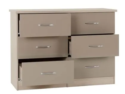 Seconique Nevada Oyster Gloss and Oak 3+3 Drawer Chest of Drawers