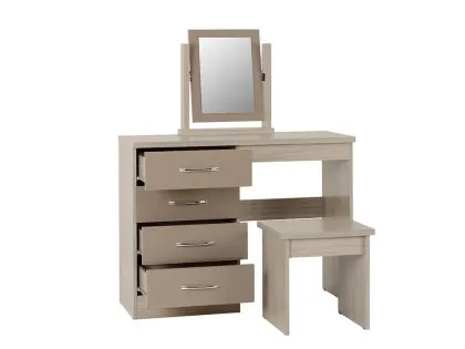 Seconique Nevada Oyster Gloss and Oak 4 Drawer Dressing Table Set