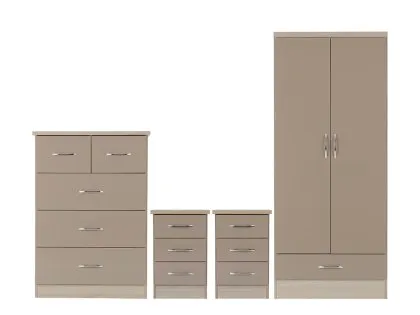 Seconique Nevada Oyster Gloss and Oak 4 Piece Bedroom Furniture Package