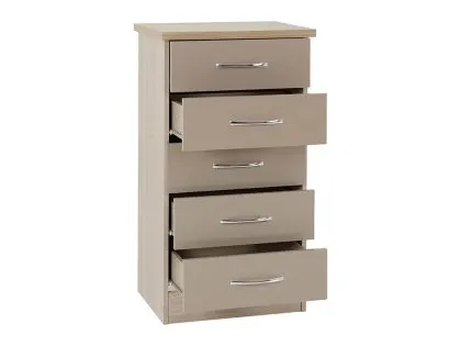 Seconique Nevada Oyster Gloss and Oak 5 Drawer Chest of Drawers