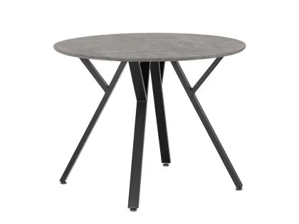 Seconique Athens Concrete Effect Round Dining Table with 4 Lukas Green Velvet Chairs