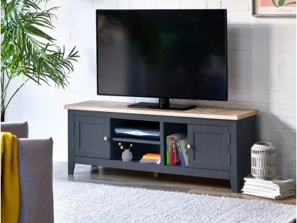 Julian Bowen Bordeaux Grey and Oak Wooden 2 Door TV Cabinet (Assembled)