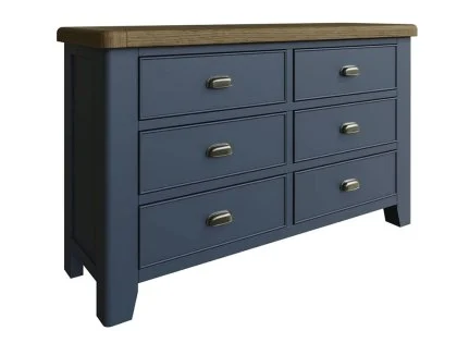 ASC Hudson Oak and Blue 3+3 Drawer Chest of Drawers