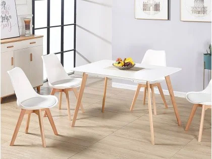 Seconique Bendal White and Beech Dining Table and 4 Chair Set