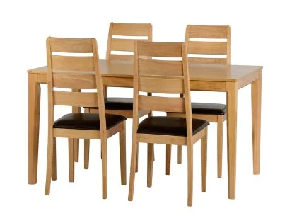 Seconique Logan Oak Dining Table and 4 Chair Set