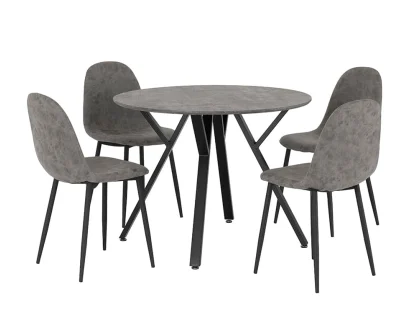 Seconique Athens Concrete Effect Round Dining Table and 4 Chair Set