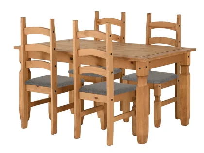 Seconique Corona Pine Dining Table and 4 Grey Fabric Chairs