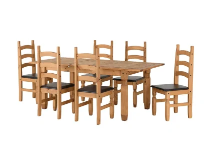 Seconique Corona Pine Extending Dining Table and 6 Brown Faux Leather Chairs