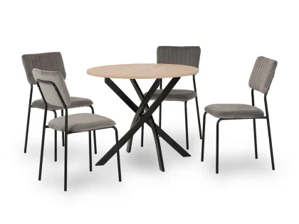 Seconique Sheldon Sonoma Oak Dining Table and 4 Grey Velvet Chairs