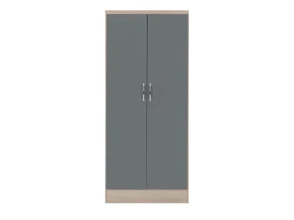 Seconique Nevada Grey Gloss and Oak 2 Door Double Wardrobe