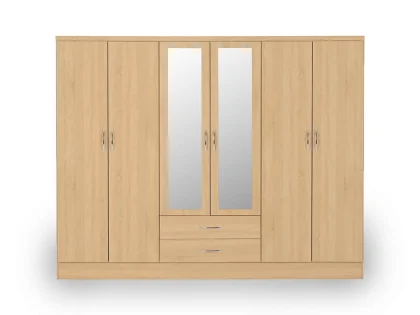 Seconique Nevada Sonoma Oak 6 Door 2 Drawer Mirrored Wardrobe
