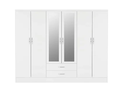 Seconique Nevada White High Gloss 6 Door 2 Drawer Mirrored Wardrobe