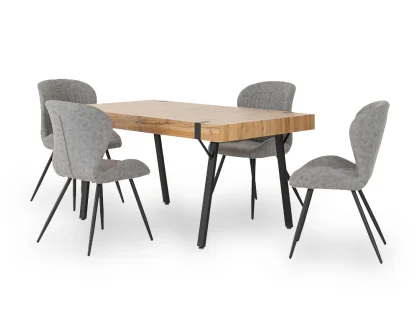 Seconique Treviso Oak Dining Table and 4 Quebec Grey Faux Leather Chairs