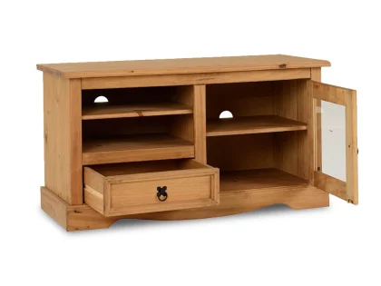 Seconique Corona Pine and Glass 1 Door 1 Drawer TV Cabinet