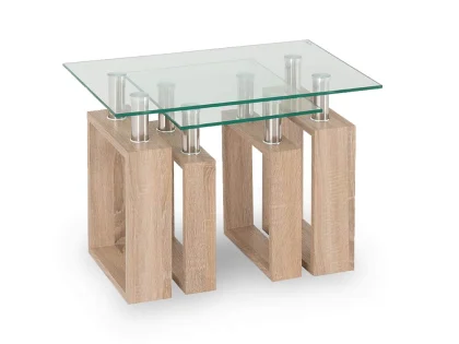 Seconique Milan Glass and Oak Nest of Tables