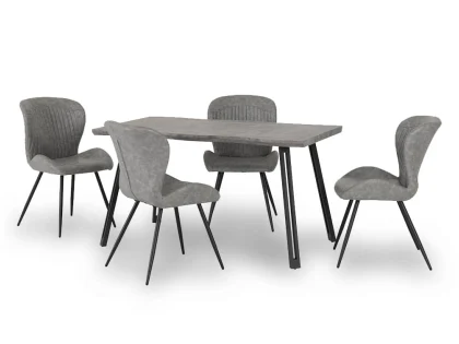Seconique Quebec Wave Concrete Effect Dining Table and 4 Grey Chair Set