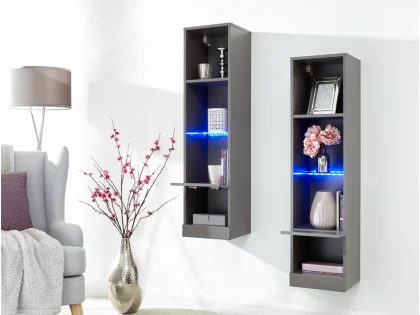 GFW Galicia Grey Set of Two Tall Shelf Units with LED Lighting