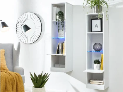 GFW Galicia White Set of Two Tall Shelf Units with LED Lighting