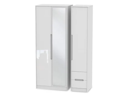 Welcome Monaco Gloss 3 Door 2 Small Drawer Tall Mirrored Triple Wardrobe (Assembled)