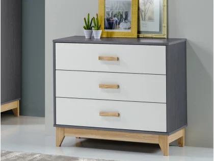 Seconique Cleveland Grey and White 3 Drawer Chest of Drawers