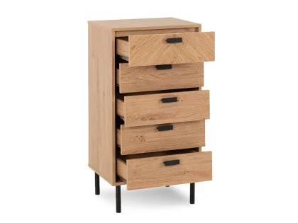 Seconique Leon Oak 5 Drawer Tall Narrow Chest of Drawers