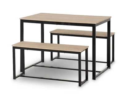 Seconique Lincoln Sonoma Oak Dining Table and 2 Bench Set