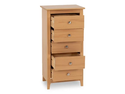 Seconique Oslo Antique Pine 5 Drawer Tall Narrow Chest of Drawers