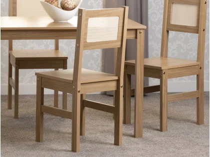 Seconique Santana Rattan and Light Oak Dining Table and 4 Chairs