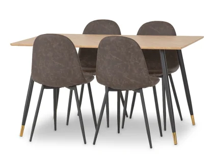 Seconique Hamilton 140cm Dining Table with 4 Athens Brown Faux Leather Chairs