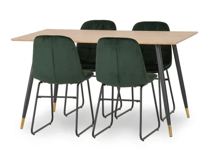 Seconique Hamilton 140cm Dining Table with 4 Lukas Green Velvet Dining Chairs
