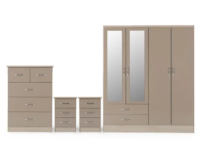 Seconique Nevada Oyster Gloss and Oak 4 Piece Large Bedroom Furniture Package