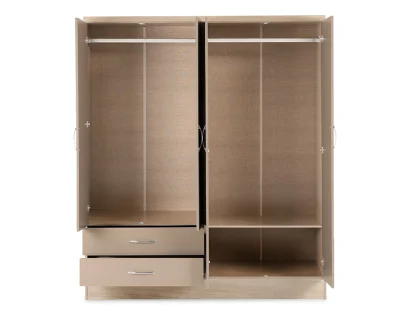 Seconique Nevada Oyster Gloss and Oak 4 Door 2 Drawer Mirrored Wardrobe