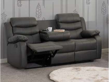 Seconique Roma Grey Faux Leather 3 Seater + 2 Seater Recliner Sofa Set