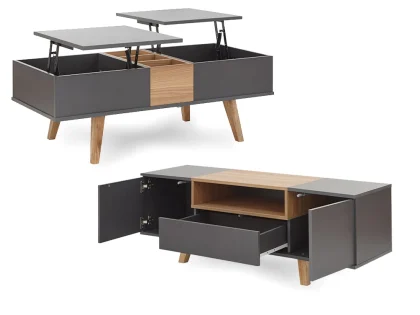 GFW Modena Grey and Oak 2 Piece Living Room Furniture Set