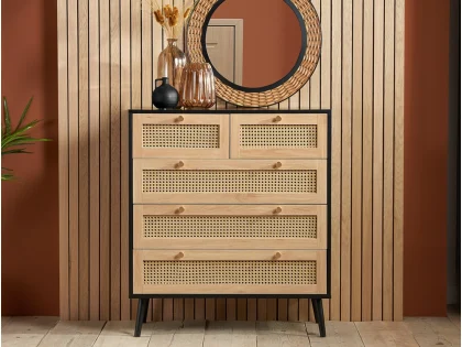 Birlea Croxley Rattan and Black 3+2 Drawer Chest of Drawers